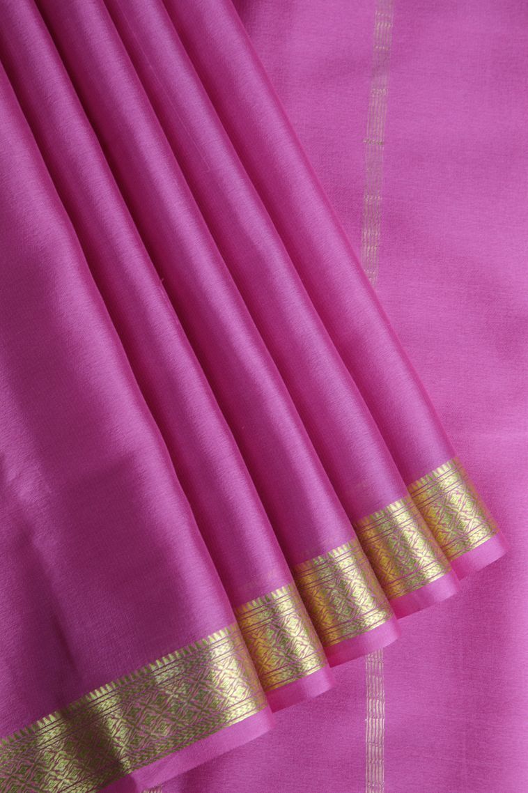 Lean Pink Mysore Silk with Gold Zari Plain view 1