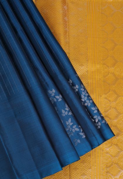 Aegean Blue Soft Silk Saree with Silver Zari Stripes