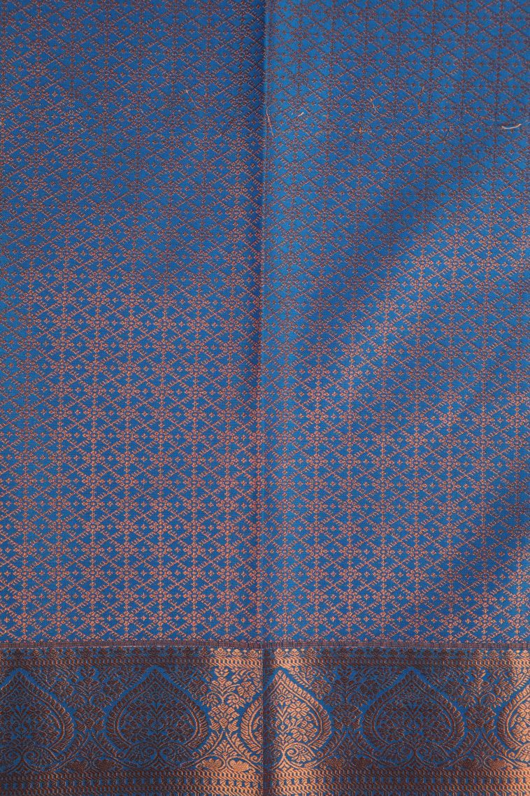 Cobalt Blue Visiri Madippu Silk Sarees with Copper Zari Floral Patterns view 3