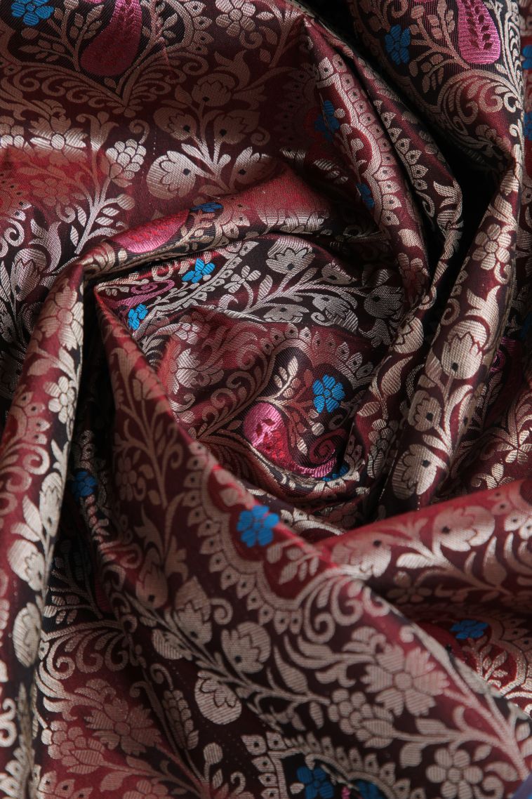 Penny Brown Visiri Madippu Silk Sarees with Silver Zari Floral Patterns view 4