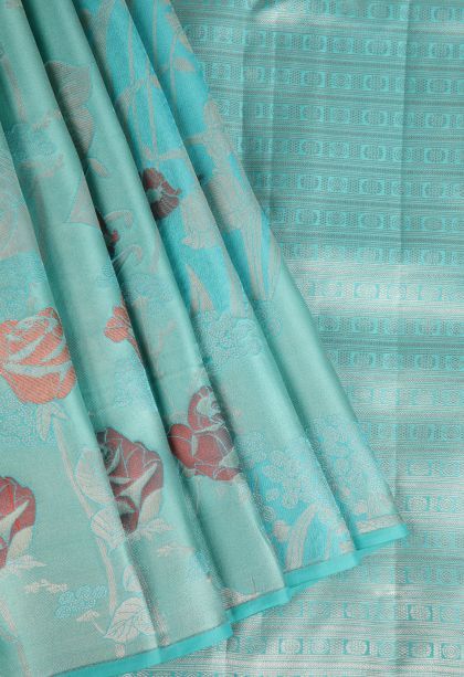 Sapphire Blue Silk Sarees with Gold Zari Floral Patterns