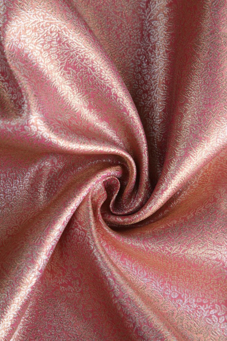 Lemonade Pink Tissue Silk Sarees with Gold Zari Floral Patterns view 4