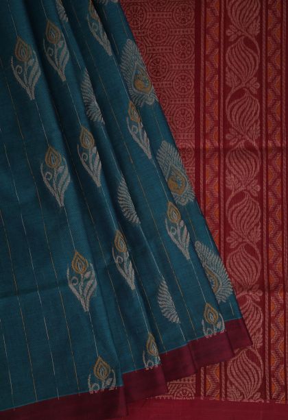 Seaweed Green Pure Handloom Kovai Cotton with Without Zari Zari Floral Patterns