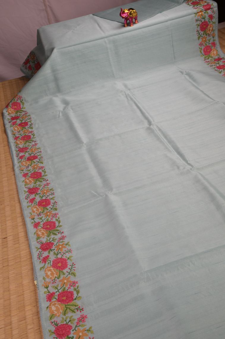 Gray Black Tussar Saree with Without Zari Zari Stripes view 2