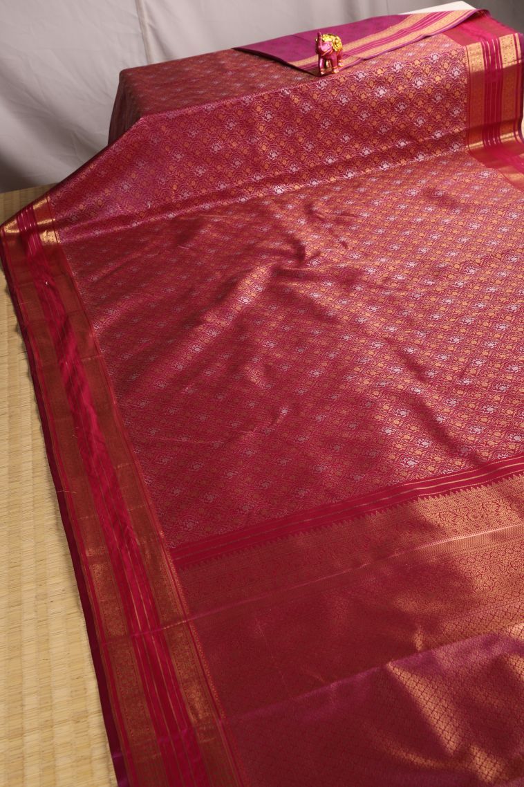 Lemonade Pink Apoorva Silk Sarees with Gold Zari Floral Patterns view 2
