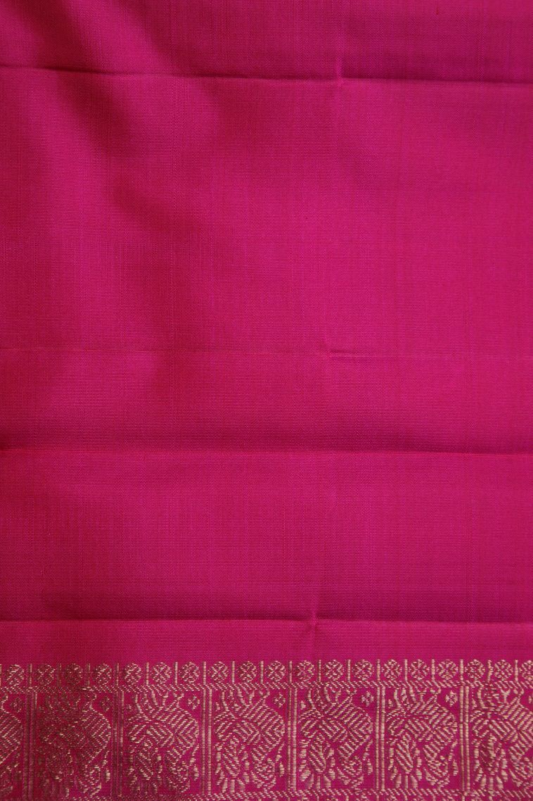 Hot Pink Kanchipuram Silk Sarees with Gold Zari Floral Patterns view 3