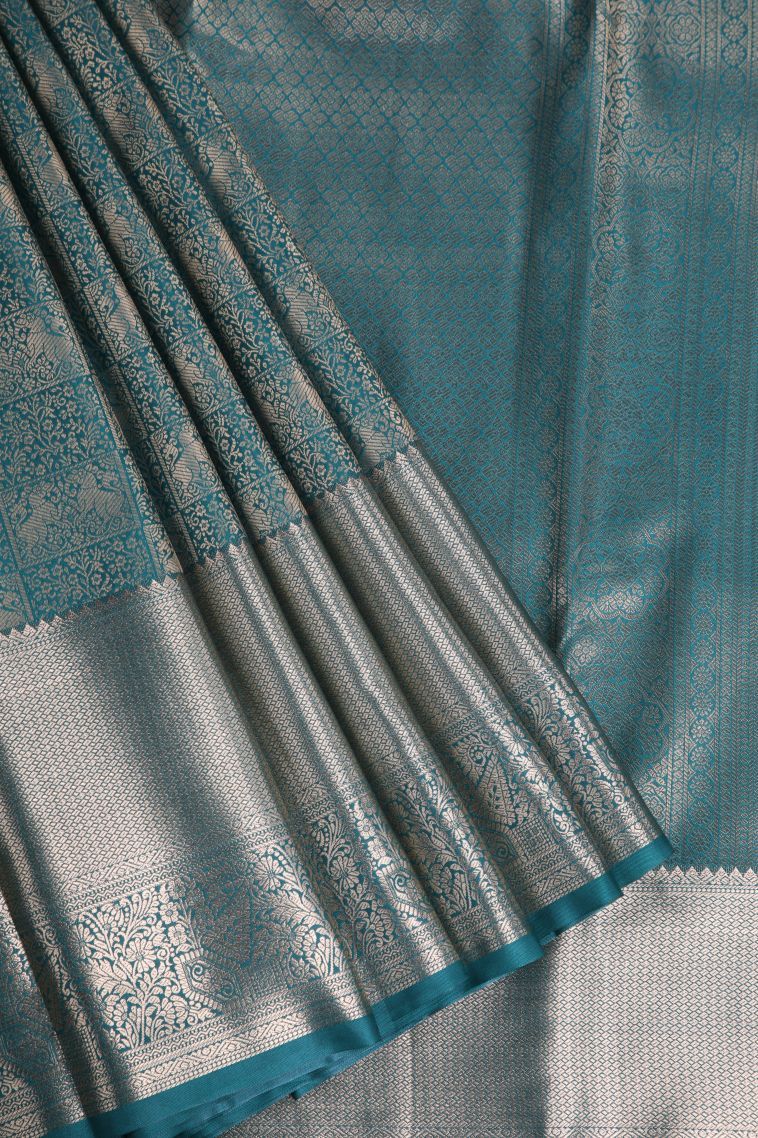 Basil Green Apoorva Silk Sarees with Gold Zari Animal And Bird Motifs view 1