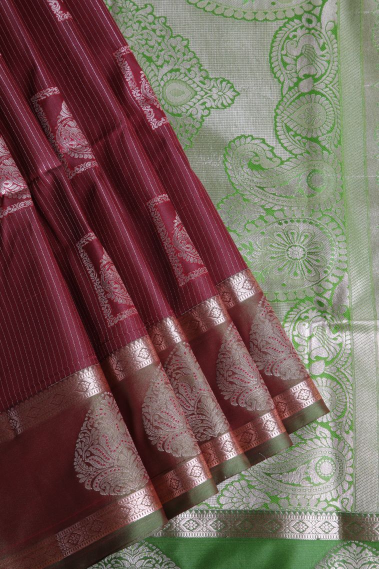 Garnet Red Soft Silk Sarees with Gold Zari Floral Patterns view 1