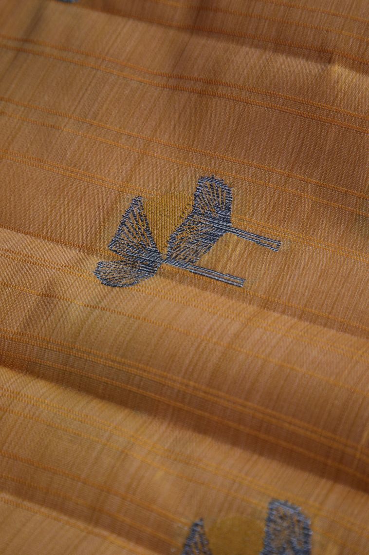 Honey Orange Raw Silk Sarees with Without Zari Zari Floral Patterns view 4