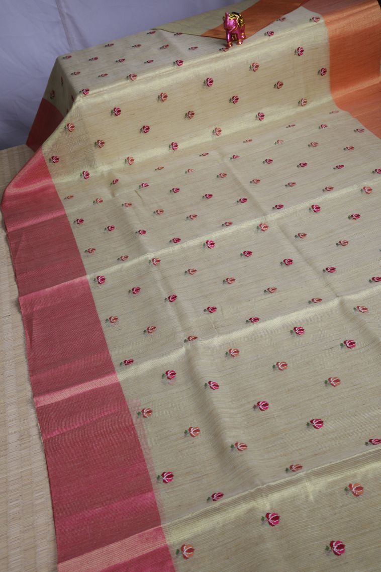 Sand Yellow Tissue Silk Sarees with Without Zari Zari Floral Patterns view 2