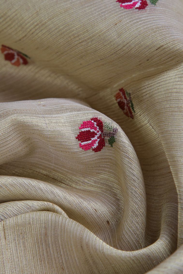 Sand Yellow Tissue Silk Sarees with Without Zari Zari Floral Patterns view 4