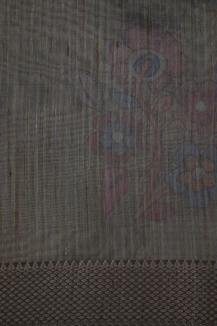 Sage Green Tussar Saree with Silver Zari Animal And Bird Motifs view 3