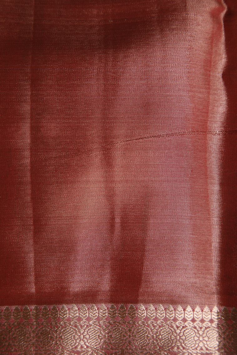 Amber Orange Tissue Silk Sarees with Gold Zari Peacock Motifs view 3