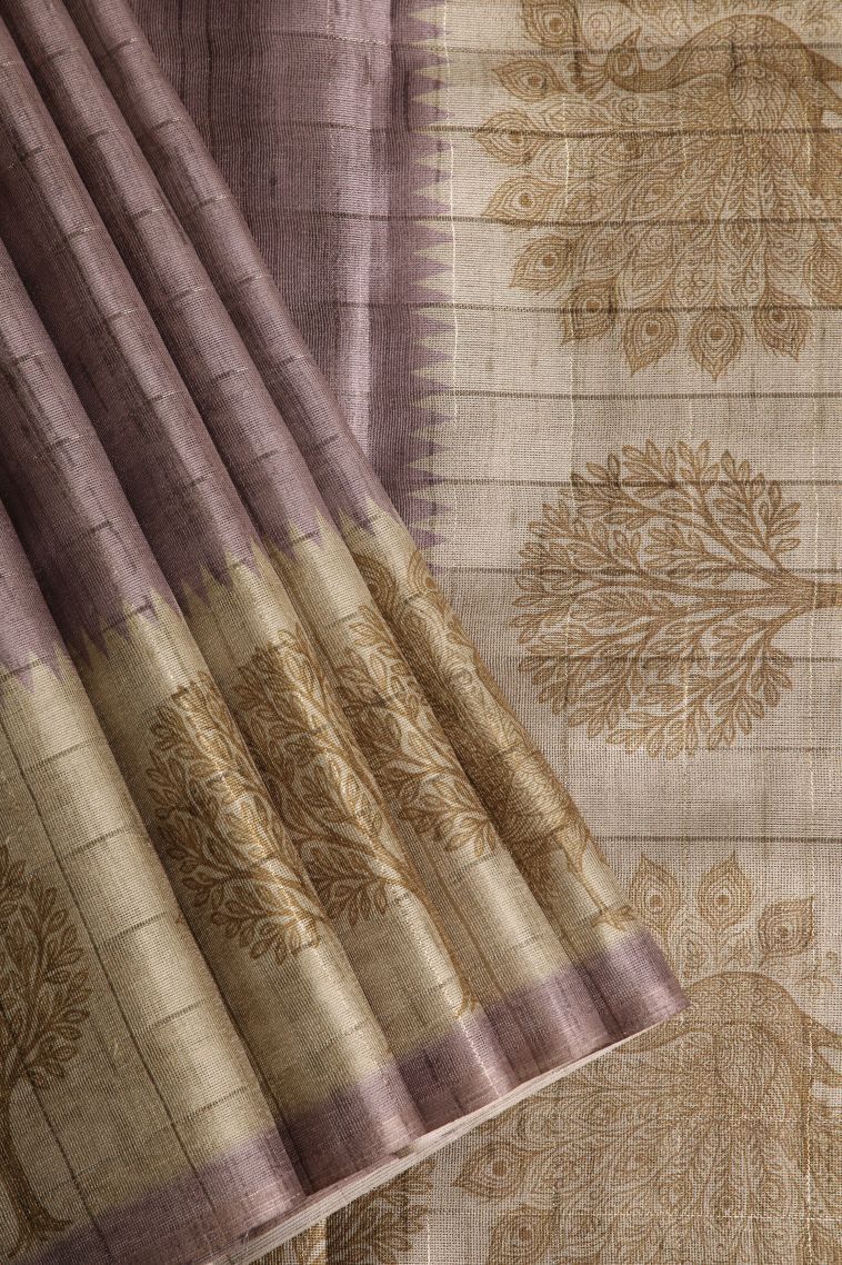 Mauve Purple Jute Sarees with Gold Zari Horizontal Model