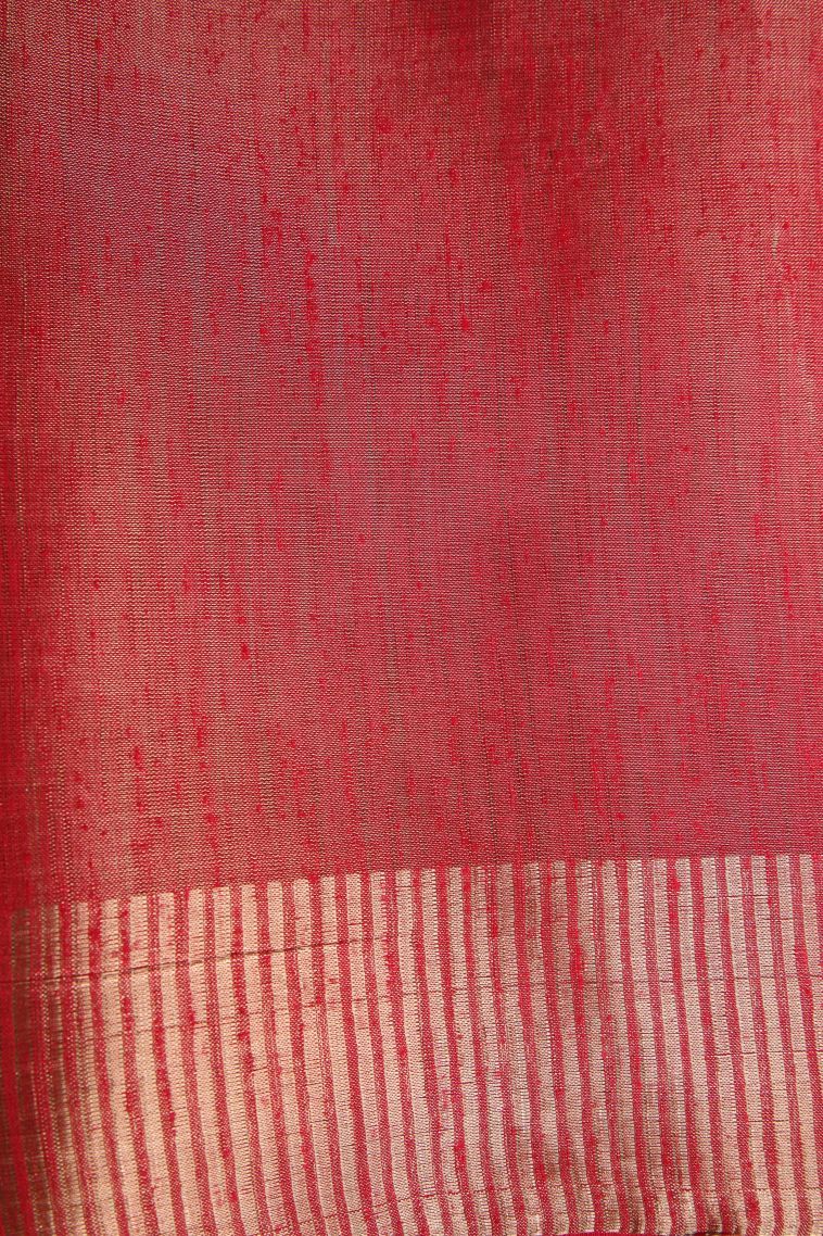 Rose  Red Semi Raw Silk Printed with Gold Zari Bandhani / Tie Dye view 3