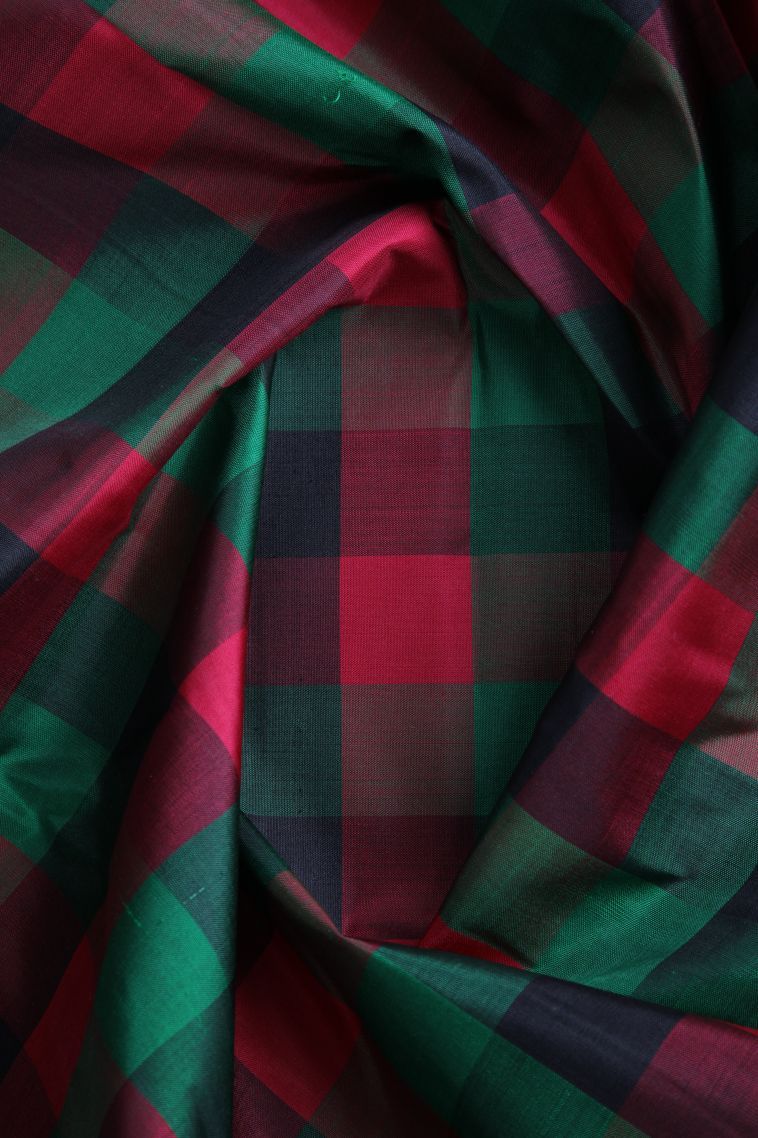 Rose  Red Kanchipuram Silk Sarees with Gold Zari Checks view 4