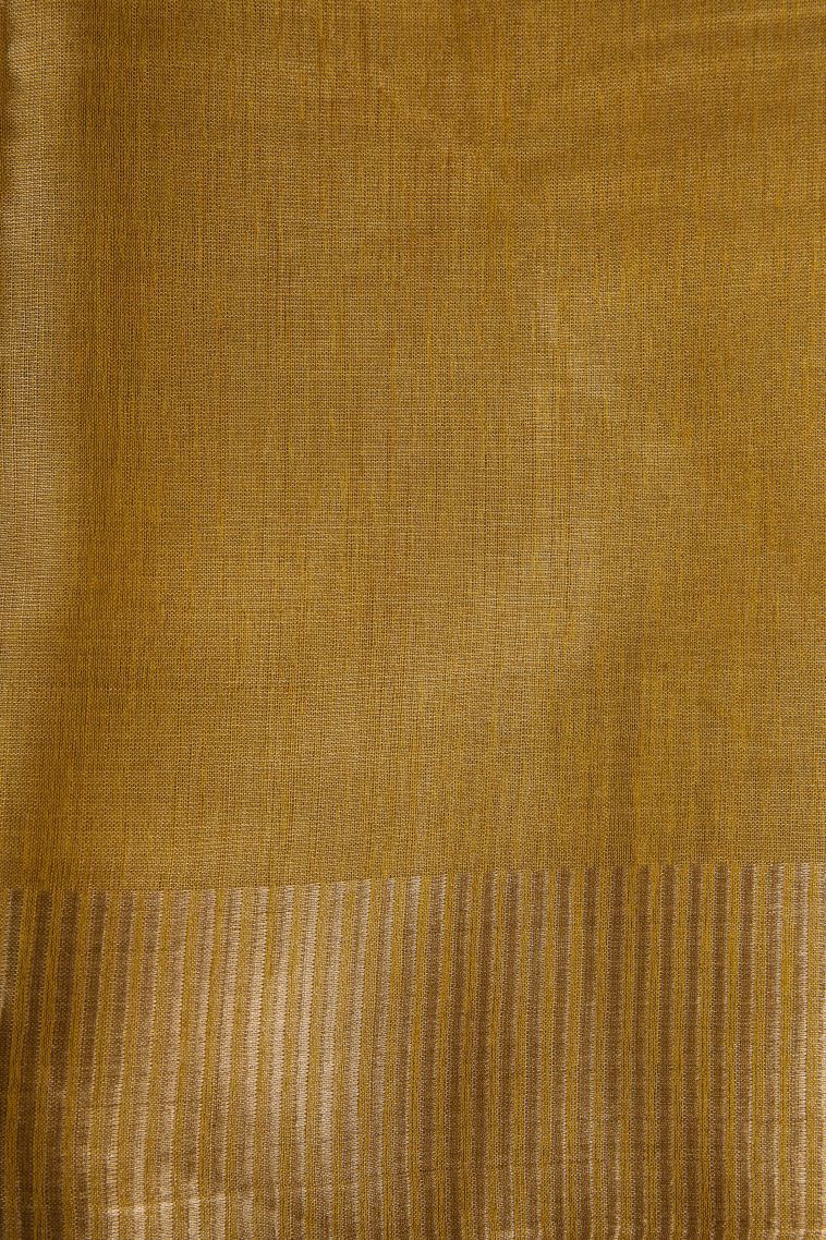 Gold Semi Raw Silk Printed with Gold Zari Floral Puttas view 3