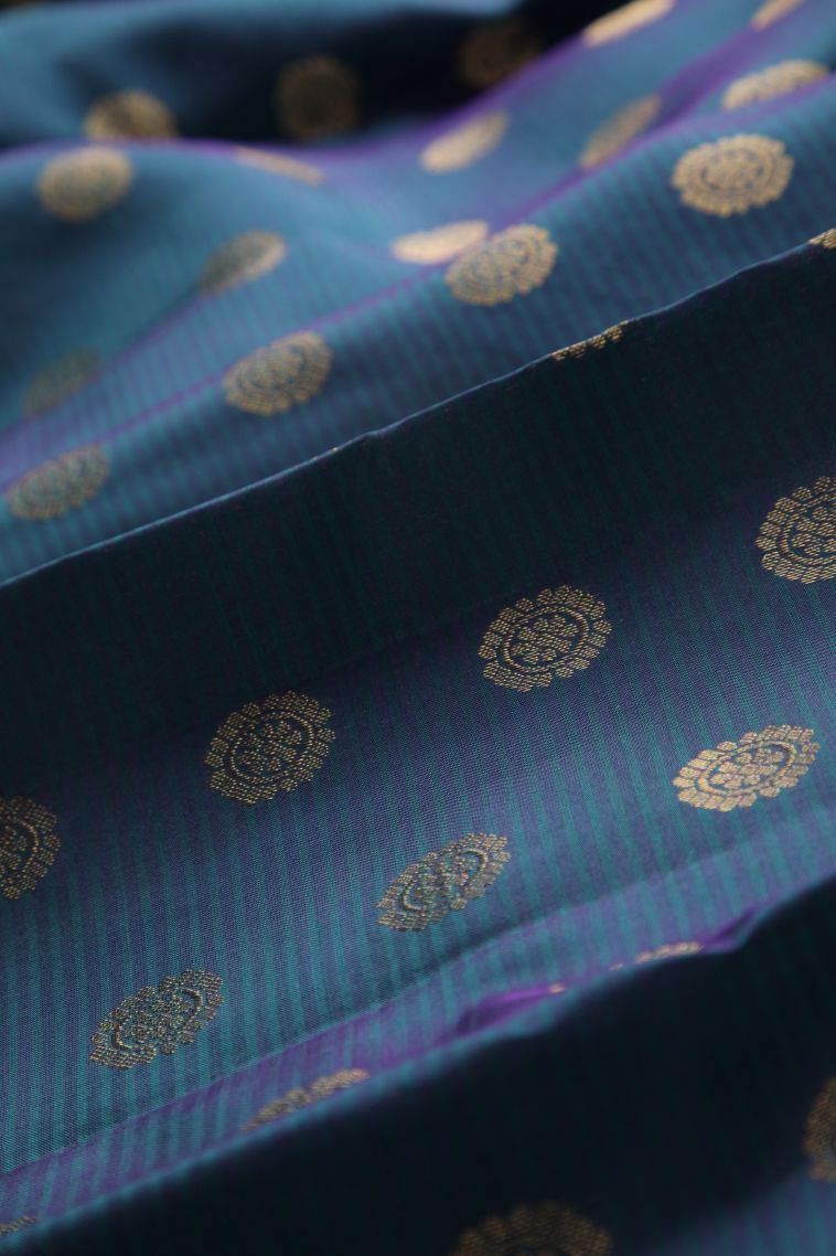 Admiral Blue Wedding Silk Sarees with Gold Zari Buttis (small Dots Or Motifs) view 4