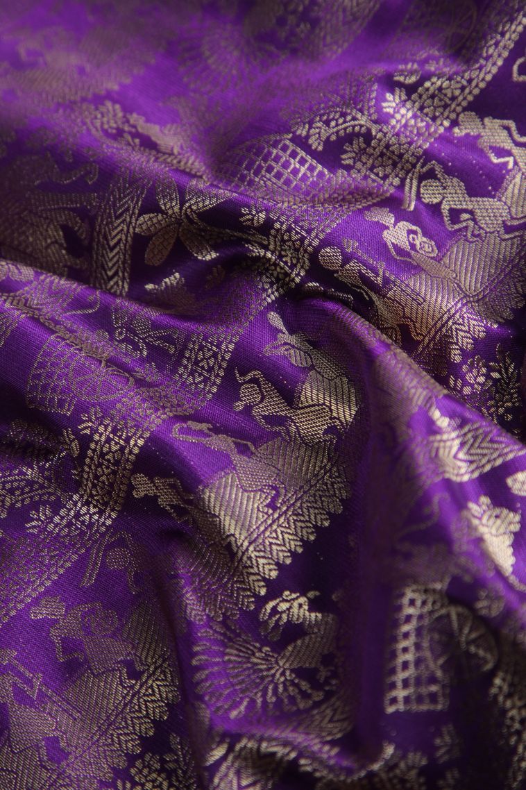 Mulberry Purple Apoorva Silk Sarees with Gold Zari Bandhani / Tie Dye view 4