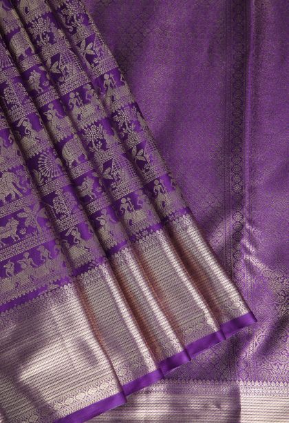 Mulberry Purple Apoorva Silk Sarees with Gold Zari Bandhani / Tie Dye