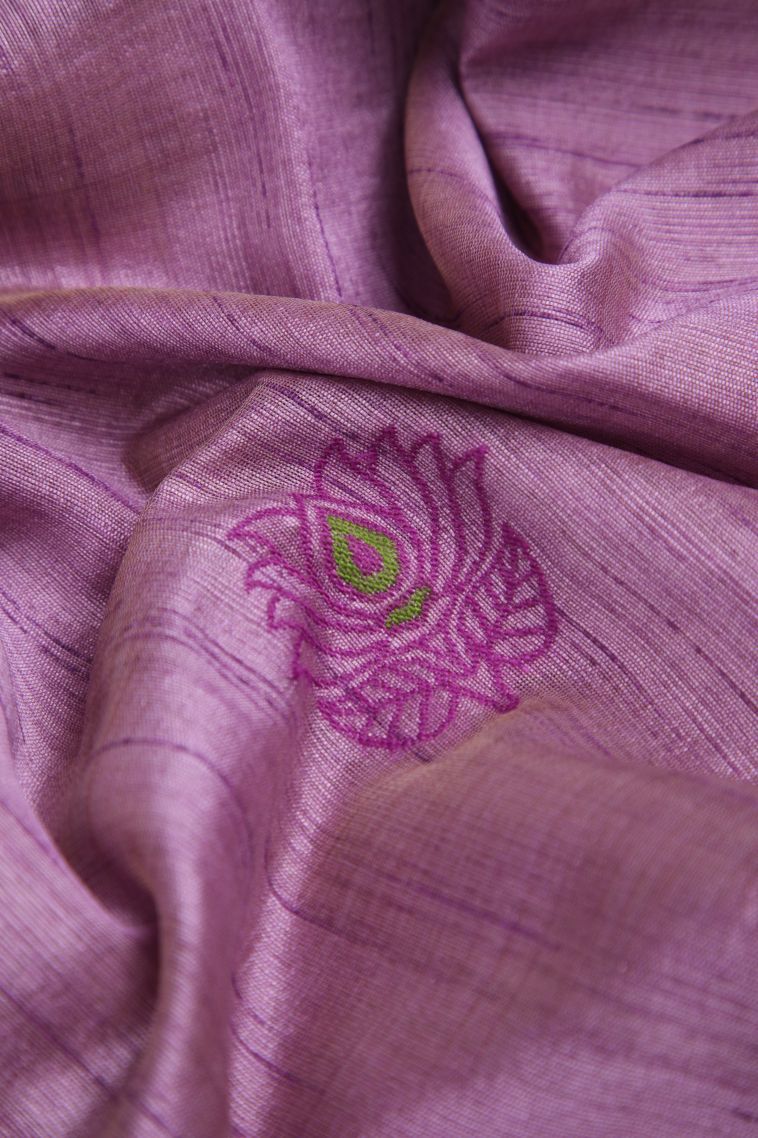 Iris Purple Tussar Saree with Without Zari Zari Floral Patterns view 4