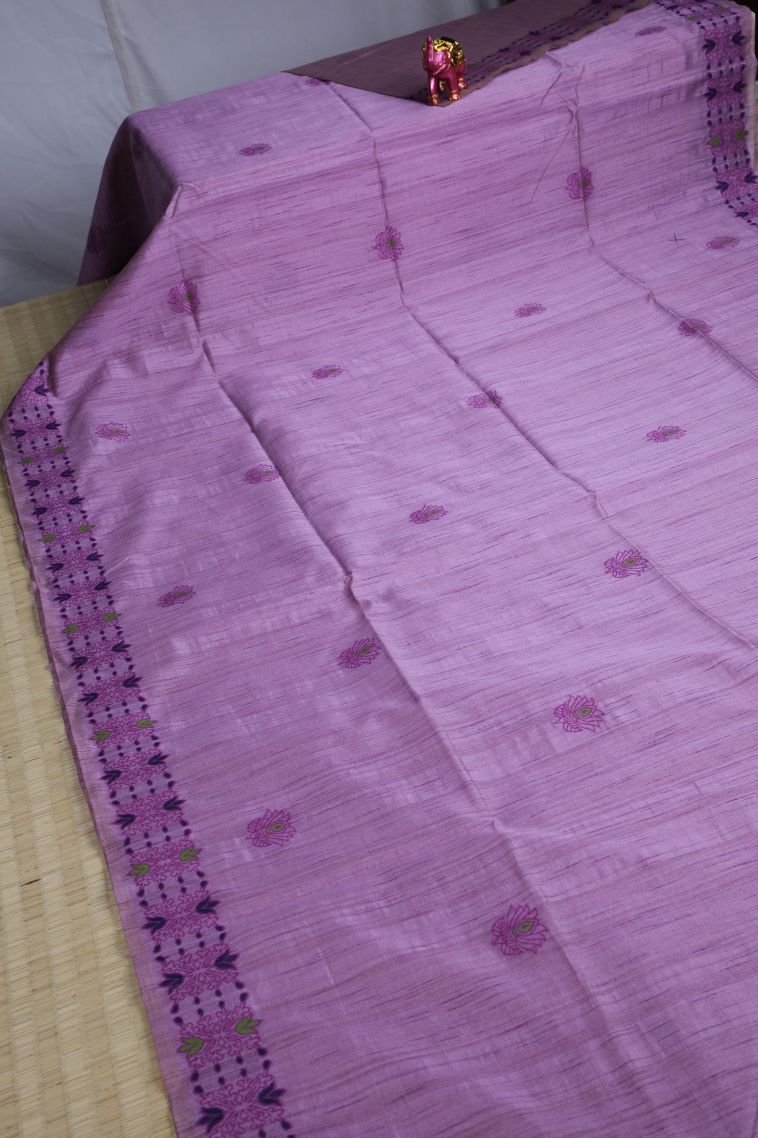 Iris Purple Tussar Saree with Without Zari Zari Floral Patterns view 2