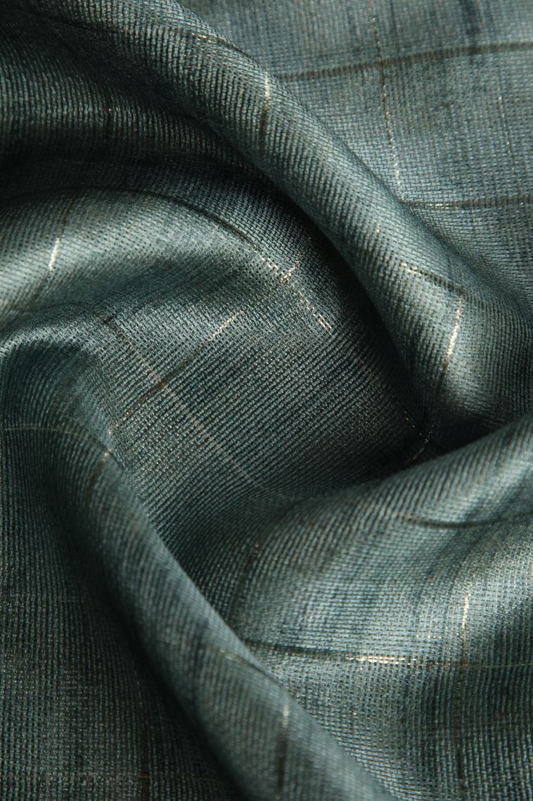 Stone Blue Jute Sarees with Gold Zari Horizontal Model view 4