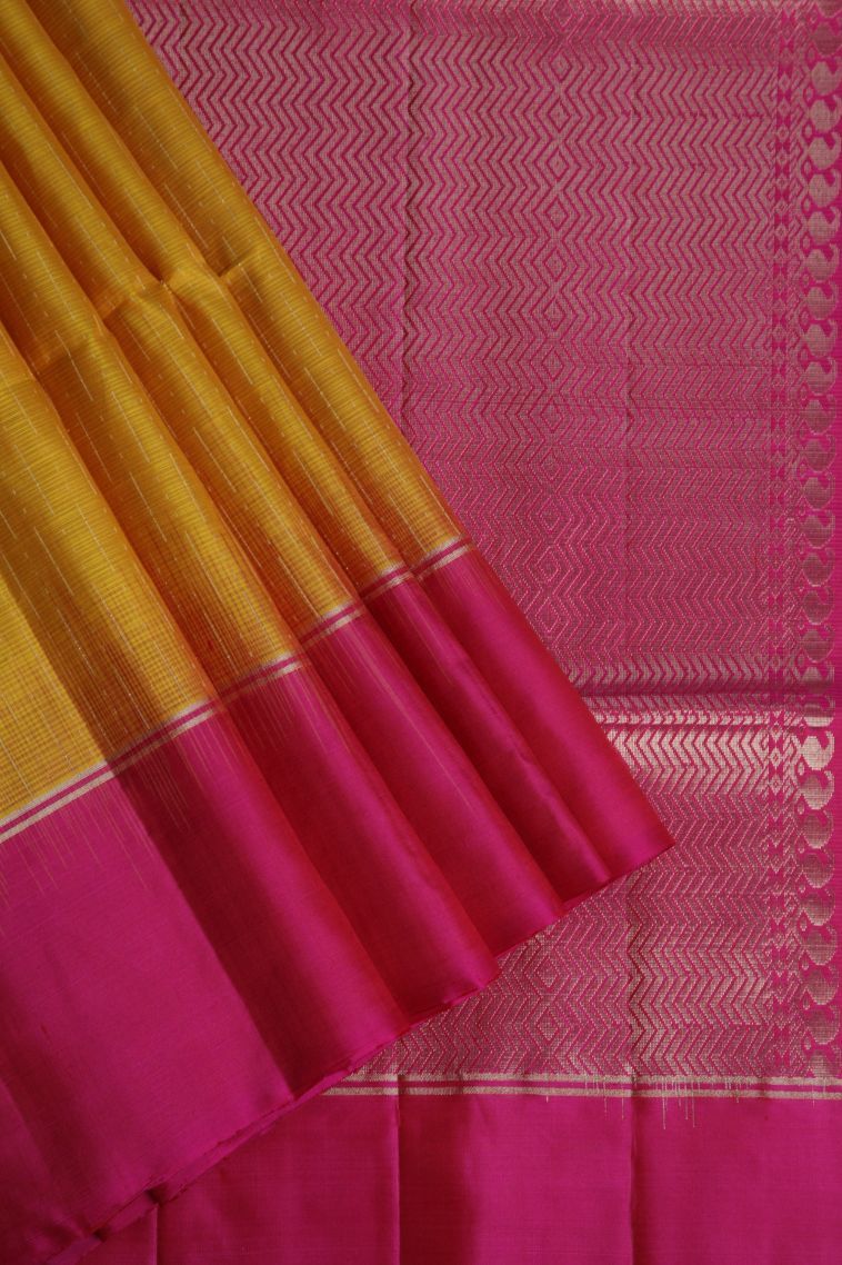 Honey Orange Soft Silk Saree with Gold Zari Stripes view 1