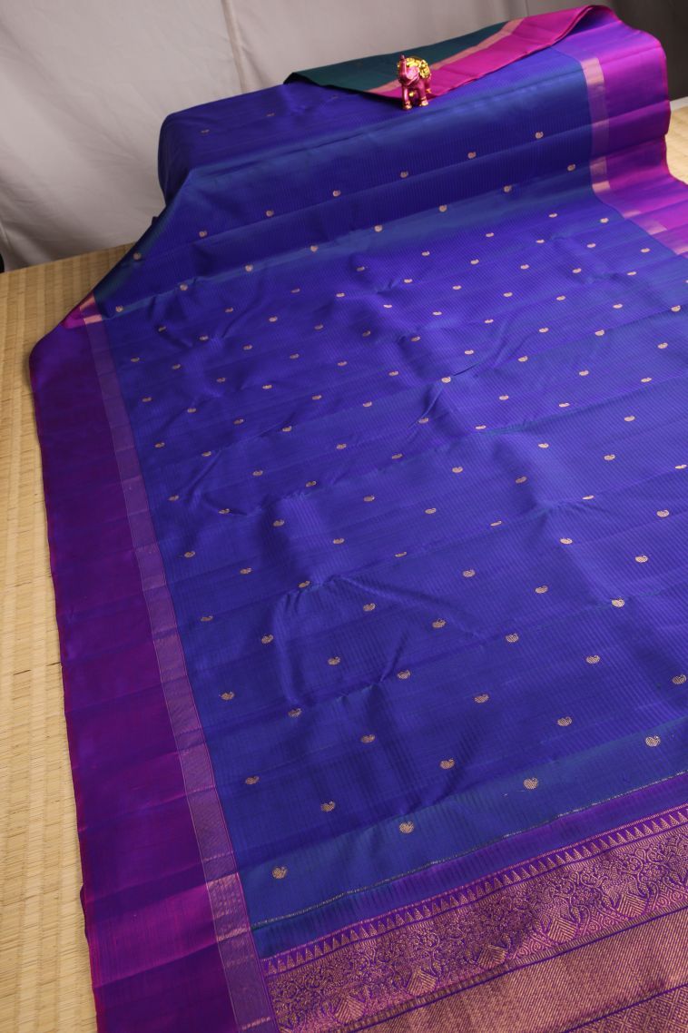 Lapis Blue Kanchipuram Silk Sarees with Gold Zari Manga view 2