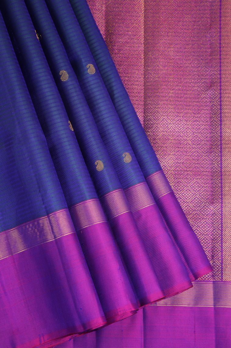 Lapis Blue Kanchipuram Silk Sarees with Gold Zari Manga view 1