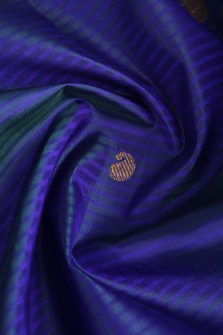 Lapis Blue Kanchipuram Silk Sarees with Gold Zari Manga view 4