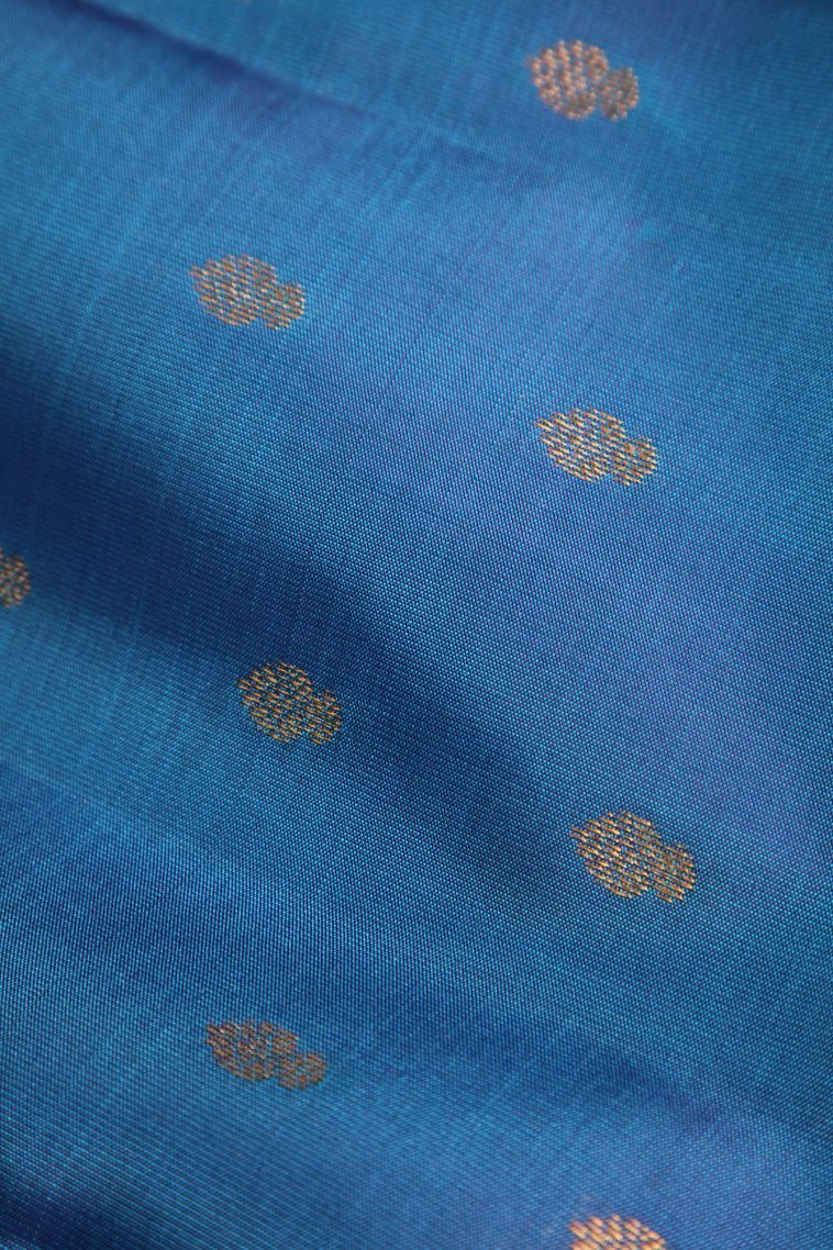 Lapis Blue Soft Silk Saree with Gold Zari Buttis (small Dots Or Motifs) view 4