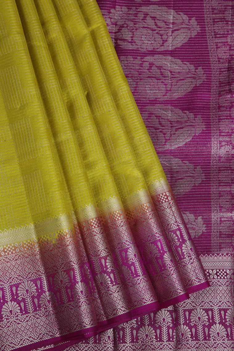 Macaroon Yellow Raw Silk Sarees with Gold Zari Geometric Shapes view 1
