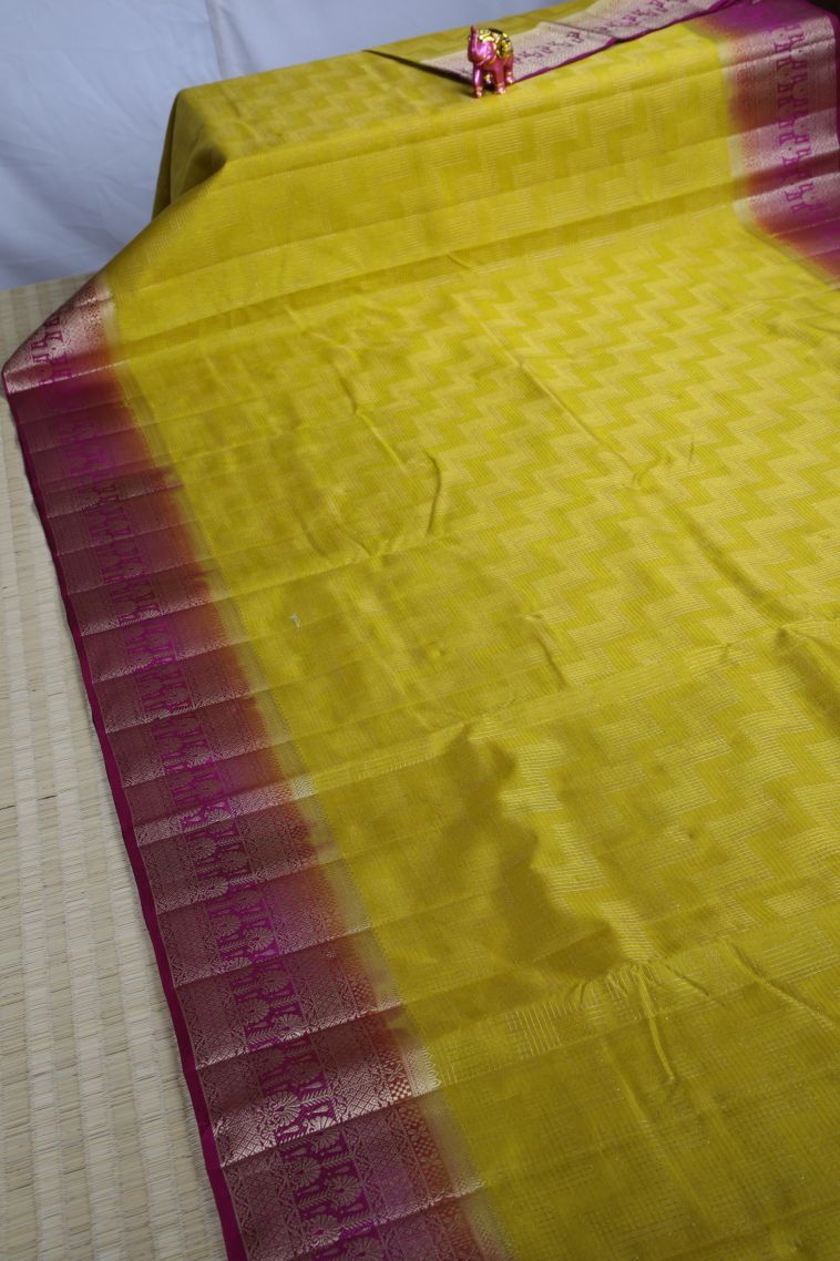 Macaroon Yellow Raw Silk Sarees with Gold Zari Geometric Shapes view 2