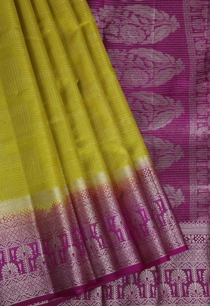 Macaroon Yellow Raw Silk Sarees with Gold Zari Geometric Shapes