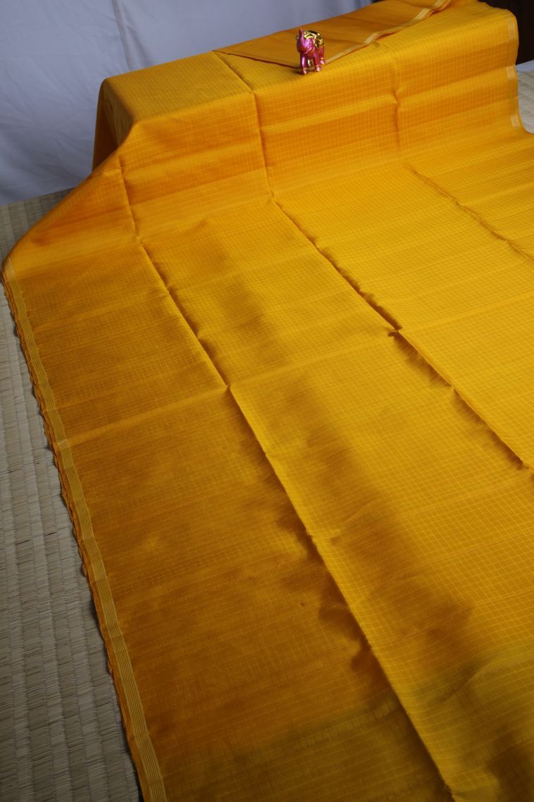 Merigold Orange Soft Silk Saree with Gold Zari Checks view 2