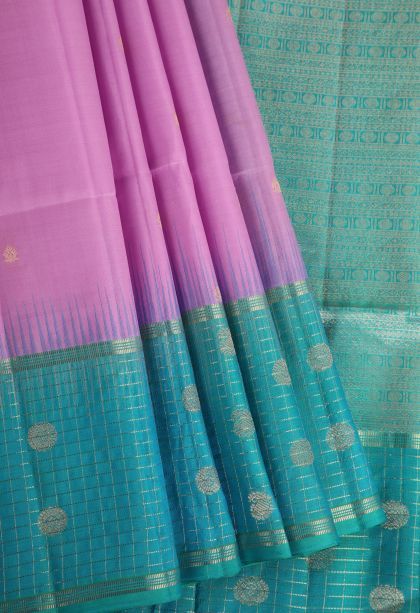 Lean Pink Soft Silk Saree with Gold Zari Buttis (small Dots Or Motifs)