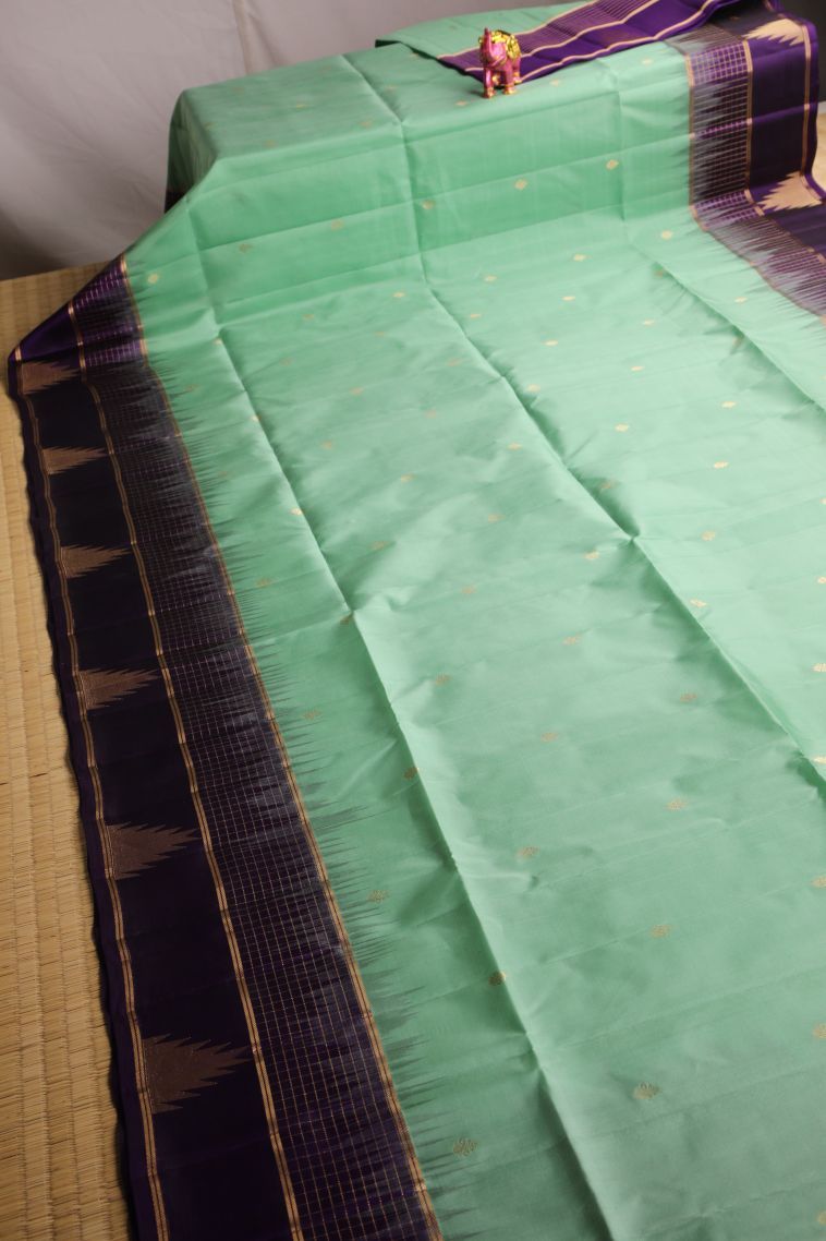 Mint Green Soft Silk Saree with Gold Zari Buttis (small Dots Or Motifs) view 2