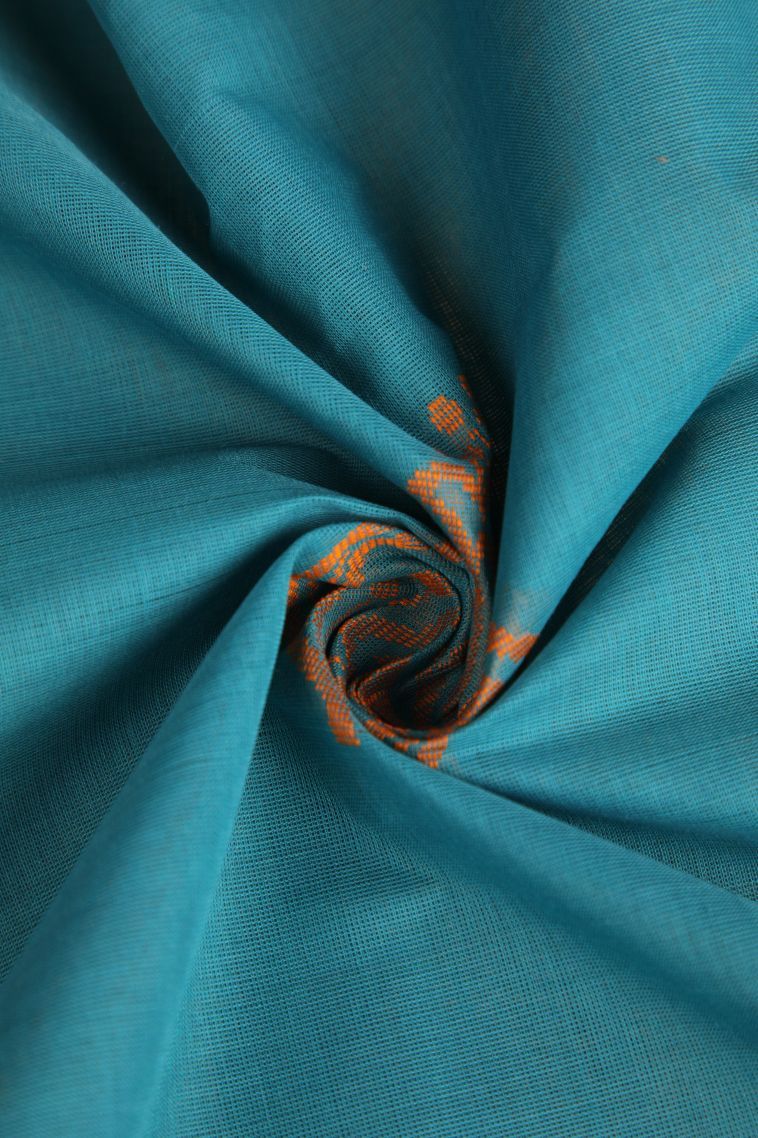 Arctic Blue Pure Handloom Kovai Cotton with Without Zari Zari Floral Patterns view 4