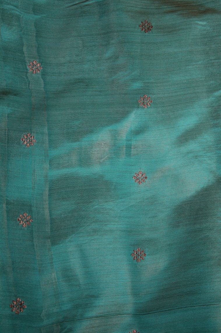 Teal Blue Raw Silk Sarees with Without Zari Zari Floral Patterns view 3