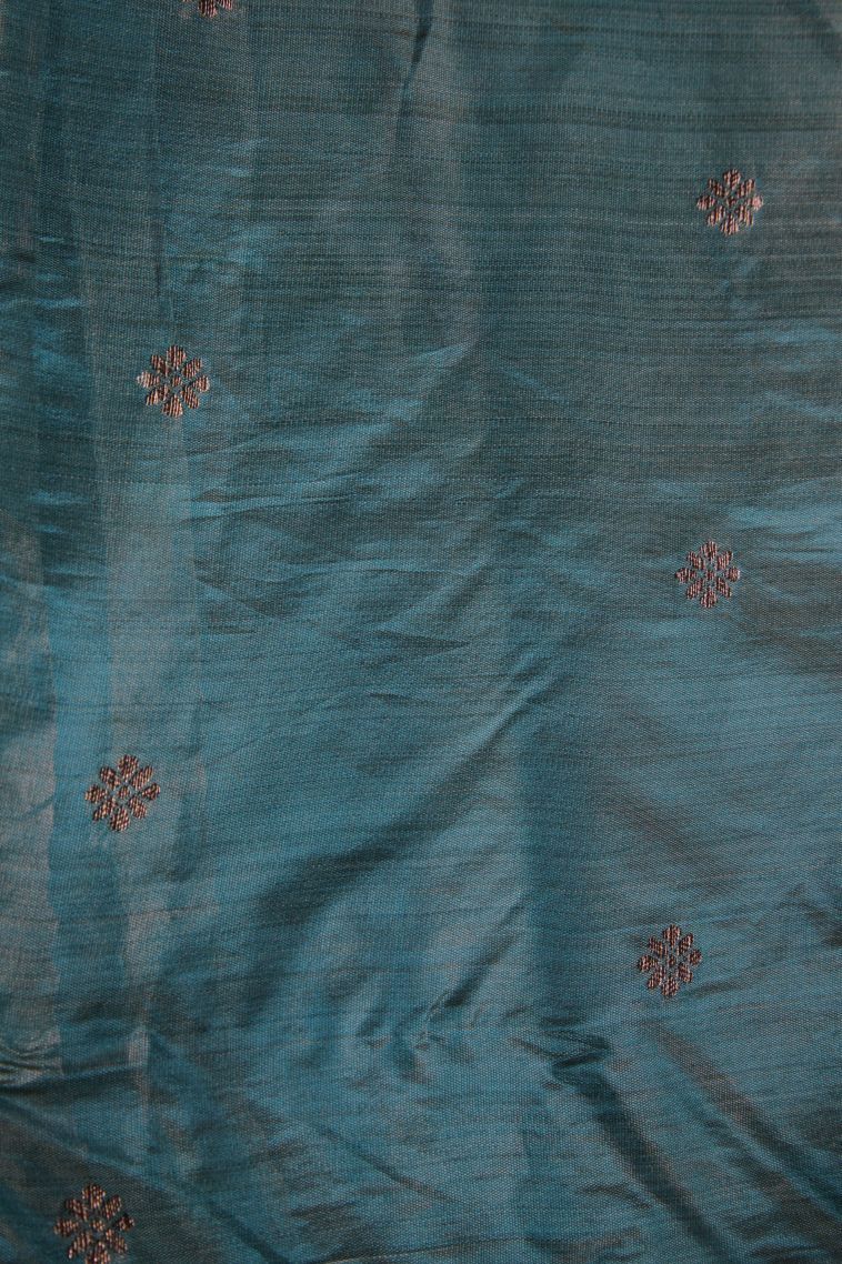 Teal Blue Raw Silk Sarees with Without Zari Zari Floral Patterns view 3