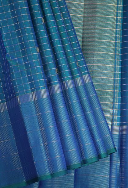 Peacock Blue Kanchipuram Silk Sarees with Gold Zari Vaira Oosi