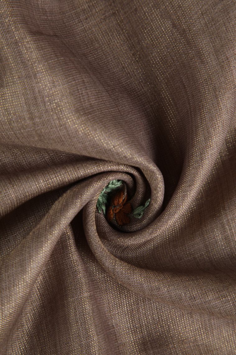 Tawny Brown Linen Saree with Gold Zari Buttis (small Dots Or Motifs) view 4