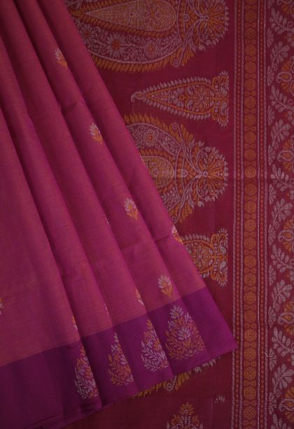 Fuscia Pink Pure Handloom Kovai Cotton with Without Zari Zari Floral Patterns