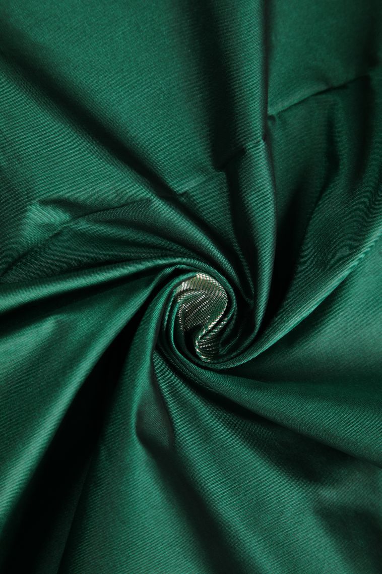 Bottle Green Soft Silk Saree with Silver Zari Geometric Shapes view 4