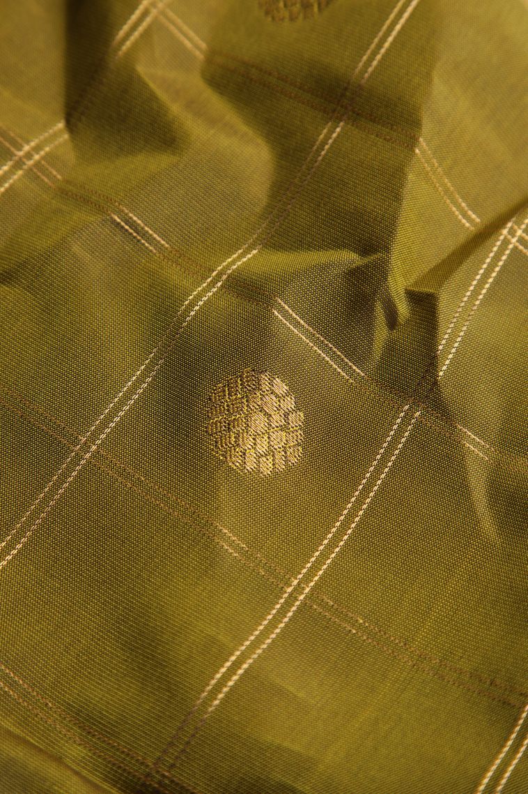 Fawn Yellow Soft Silk Saree with Gold Zari Checks And Puttas view 4