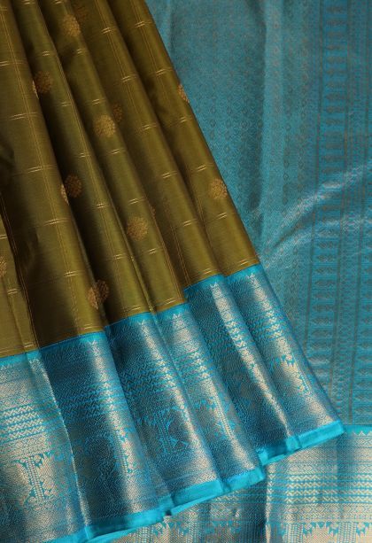 Fawn Yellow Soft Silk Saree with Gold Zari Checks And Puttas