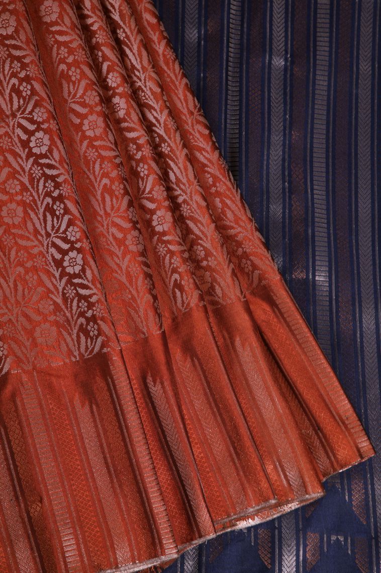 Marmalade Orange Apoorva Silk Sarees with Copper Zari Floral Patterns view 1