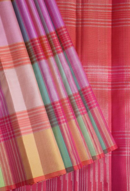 Punch Pink Kanchipuram Silk Sarees with Gold Zari Vaira Oosi