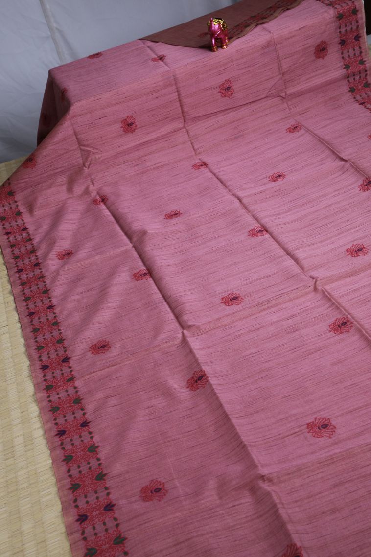 Taffy Pink Tussar Saree with Without Zari Zari Floral Patterns view 2